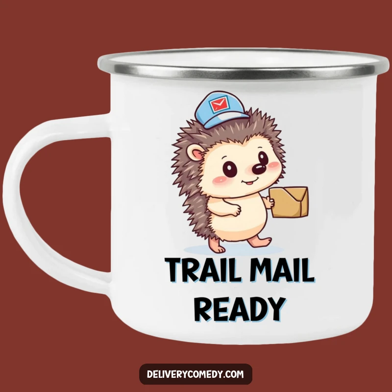 Funny Hedgehog Mail Carrier Camping Mug: Rugged Charm for Your Adventures