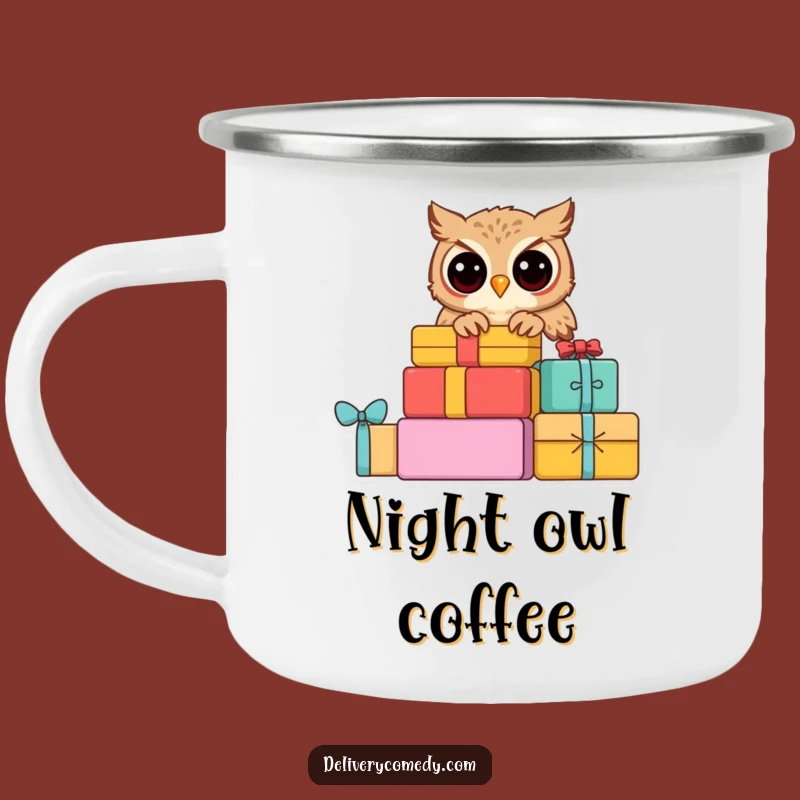 Funny Curious Owl Camping Mug: Wise Companion for Your Adventures