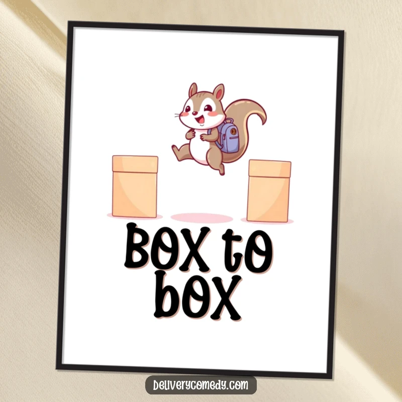 Funny squirrel backpack digital art print, a joyful squirrel with a backpack captured mid-leap.