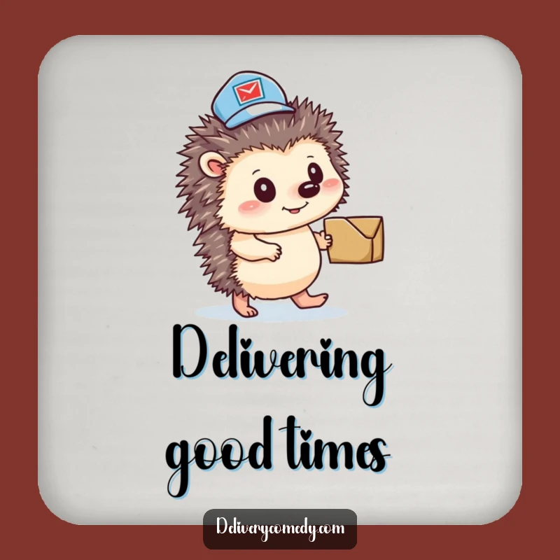 Funny Hedgehog Mail Carrier Drink Coasters: Protect Surfaces with Cute Delivery Art