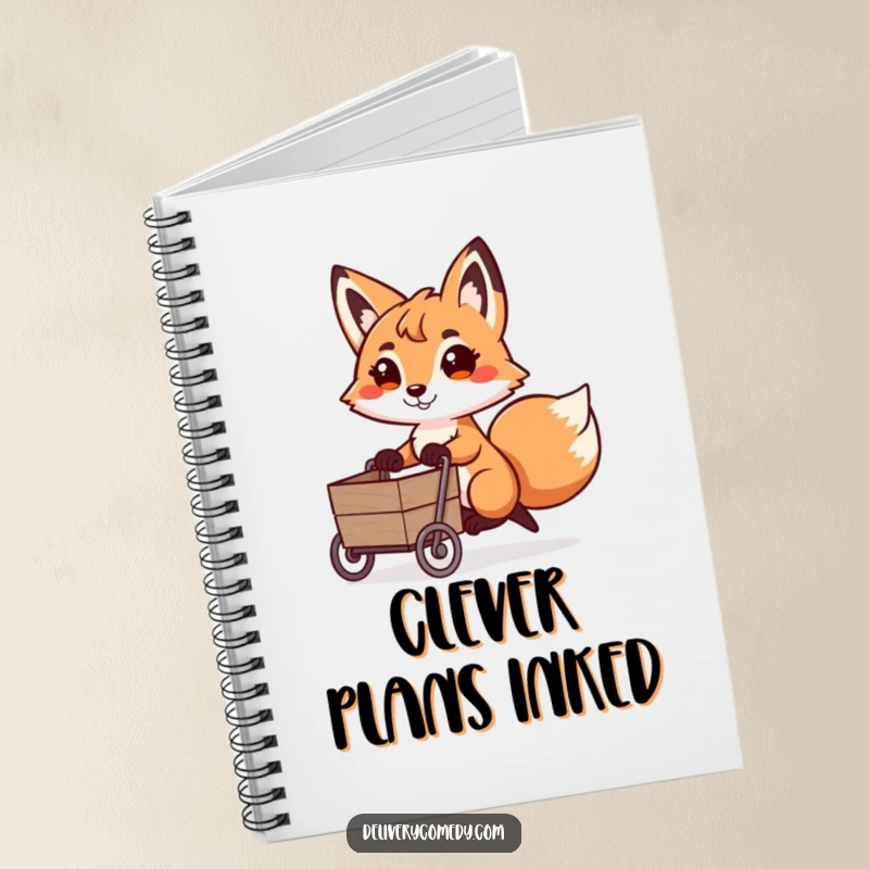 Funny fox cart puller notebook, featuring a determined fox pulling a miniature cart with a playful look.